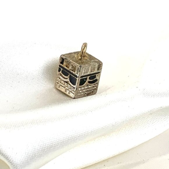 Mini Silver & Gold Islamic Kaaba Charm Pendant With Black Enamel Accents 3/8" - Picture 2 of 6